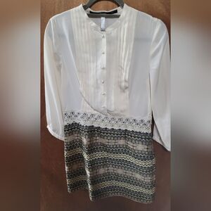 Kensie White and Black Patterned Blouse